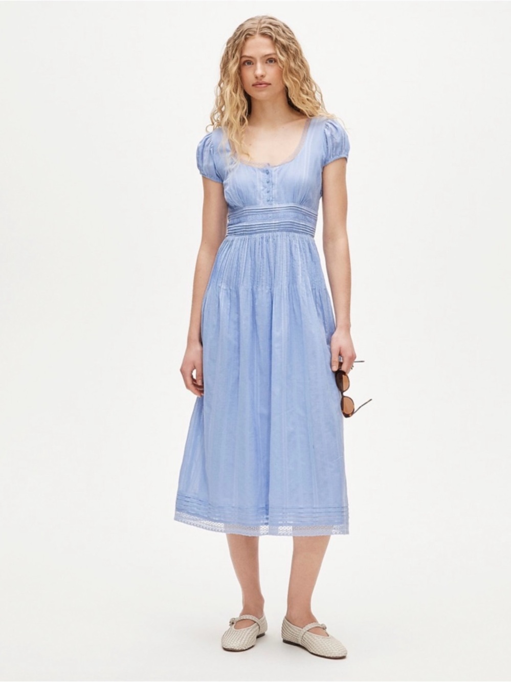 J Crew Lace-trim pintuck midi dress in cotton dobby